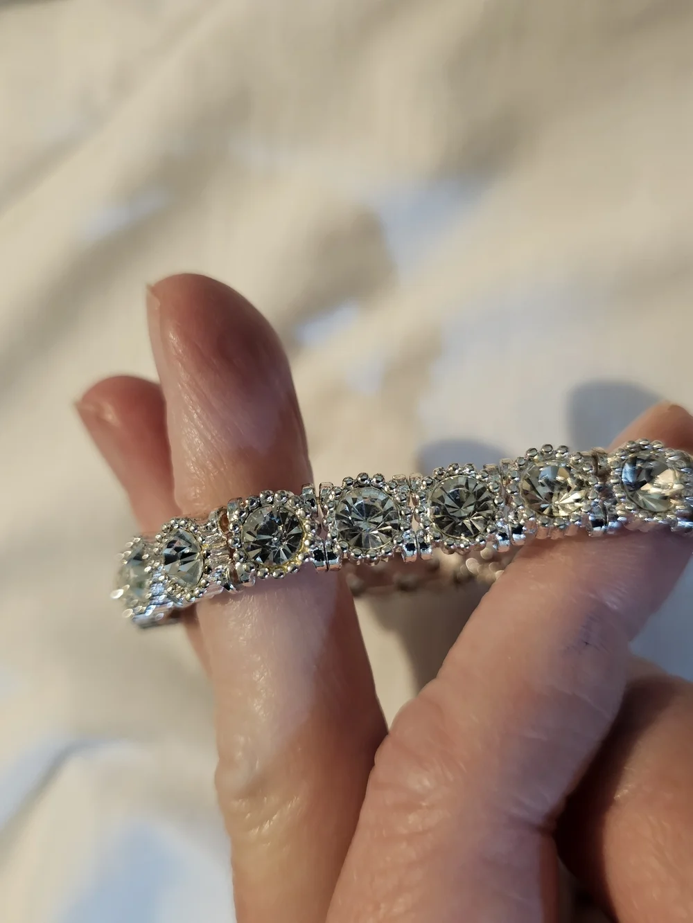 Silver Baguette Crystal Stretch Bracelet - Women's Jewelry